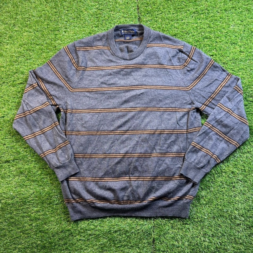 Vintage Brooks Brothers Sweater Mens Large Striped Extra Fine Merino Wool Preppy